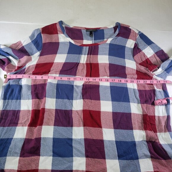 Lane Bryant Women Red/Blue/White  Plaid Rayon Long Sleeve Tunic Top Size 20 - Picture 5 of 8